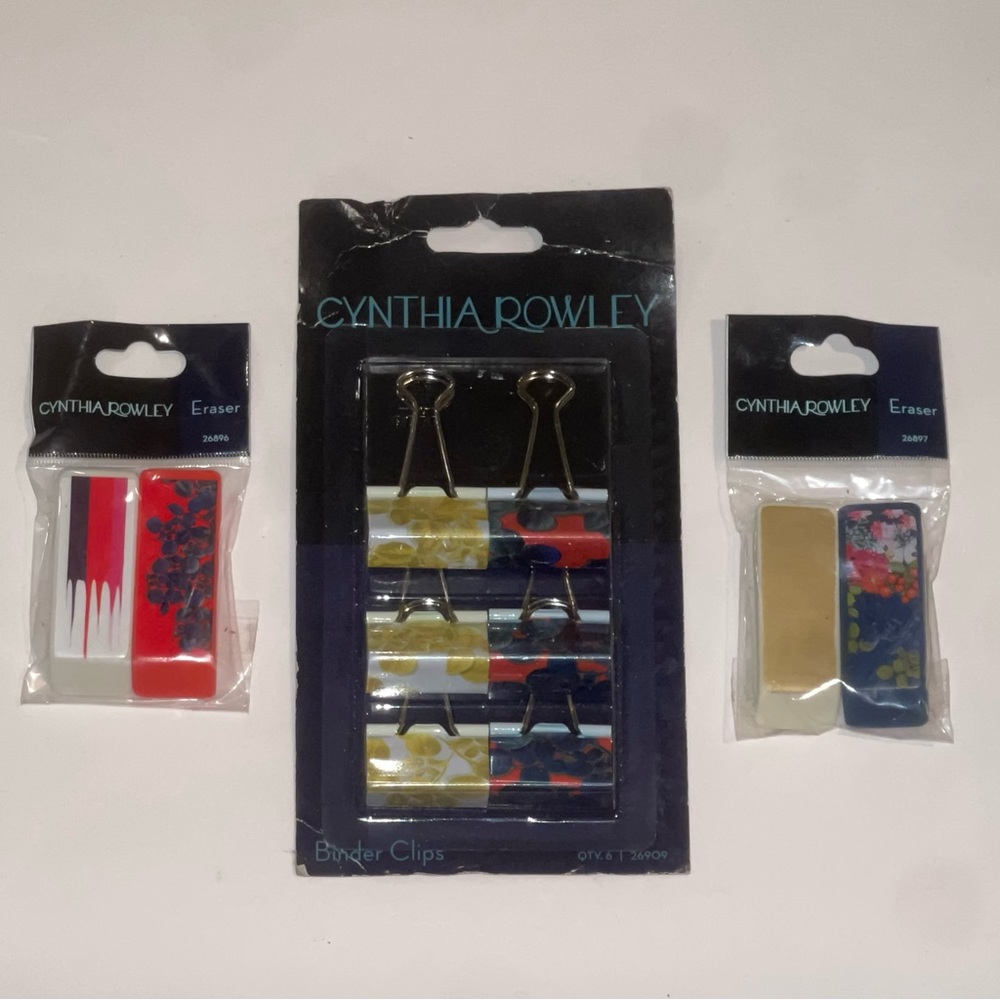Cynthia Rowley Blue, Red & Gold Floral Medium Binder Clips & Erasures